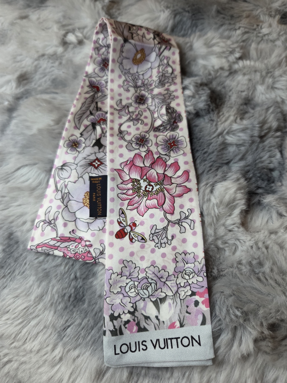 Pink and White Floral Silk Scarf
